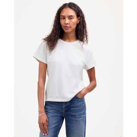 Madewell Cotton Perfect Crewneck Tee Sz 2XS White Short Sleeve Pullover Stretch - Picture 2 of 9